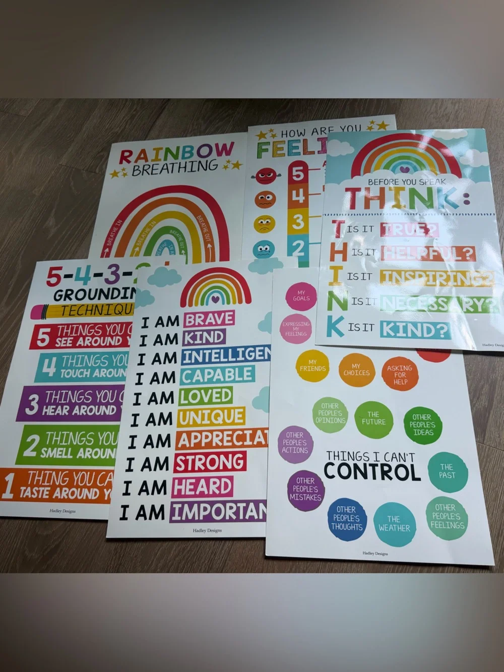 Rainbow Breathing & Feelings Learning Posters - Colorful Educational Home Design